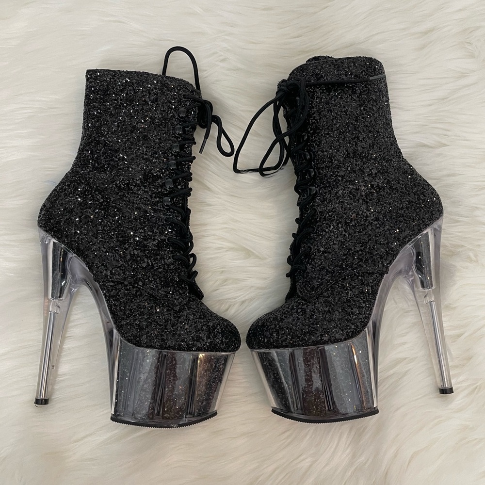 Black sparkly pleaser boots